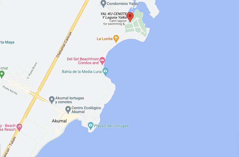 map of yal ku lagoon akumal mexico