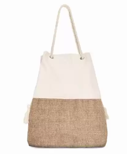 TRIBECA TRIBE Large Beach bag for women - travel tote beach bag- women vacation beach bag hat holding beach bag - beach tote (Beige)