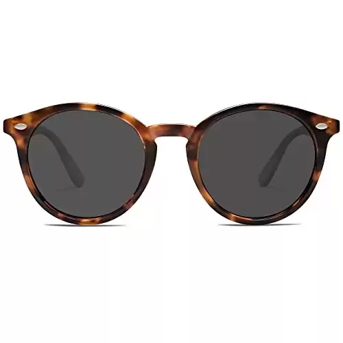 Retro Round Polarized Sunglasses, Brown Tortoise/Grey