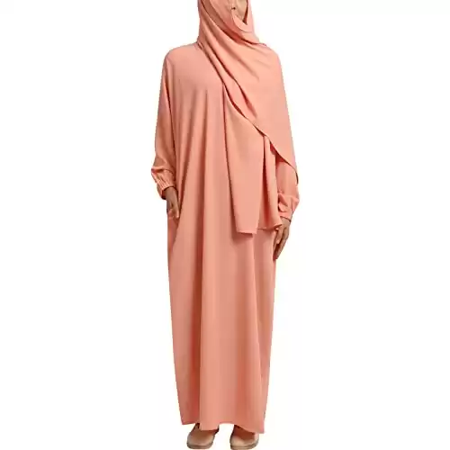 Abayas for Women Muslim: Modest Abaya Dress with Hijab Jilbab Middle East Arabian Robes Dubai Outfit Conservative Kaftan Islamic Dresses Jilbab Prayer Clothes Ramadan Eid Wedding Formal Pink Medium