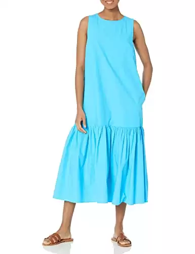 The Drop Women's Ilana Loose Sleeveless Wide-Hem Poplin Maxi Dress, Ocean Blue, S