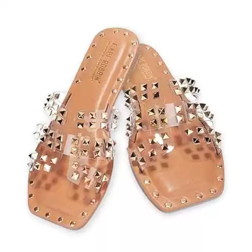 Cape Robbin Amisha Studded Sandals Slides for Women Flat - Studded Womens Mules Slip On Shoes for All-Day Comfort