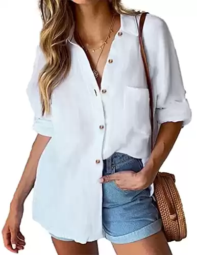 Womens White Button Up Shirt 200% Cotton Linen