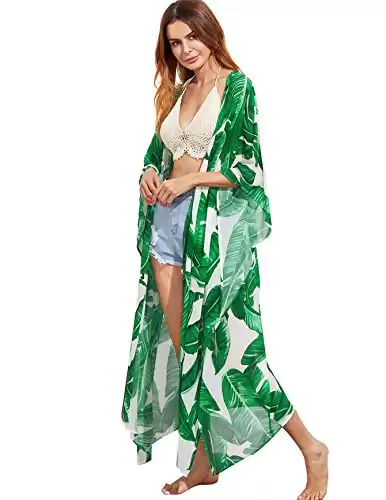 Women’s Flowy Open Front Tropical Kimono