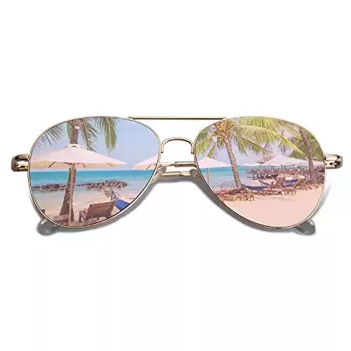 Classic Aviator Sunglasses Metal Frame, Gold/Pink