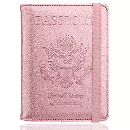 RFID Passport Holder Cover Wallet for Women Rose Gold