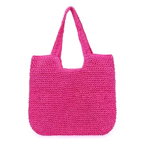 Pink Woven Tote Beach Bag