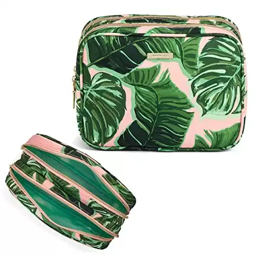 Large Double Zip Toiletry and Cosmetic Bag (Pink Palm)