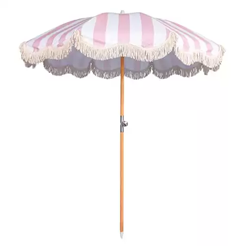 6.5ft Boho Beach Umbrella with Fringe, UPF 50+