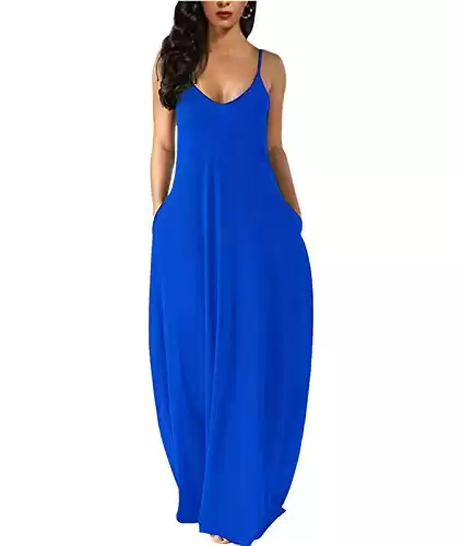 Women's Casual Sleeveless Loose Long Summer Beach Maxi Dress with Pockets