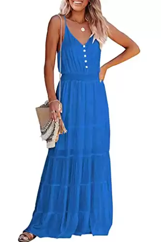 Women's Casual Summer Spaghetti Strap High Waist Beach Long Maxi Dress