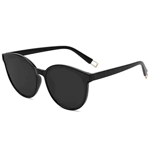 Oversized Vintage Round Sunglasses, Black/Grey