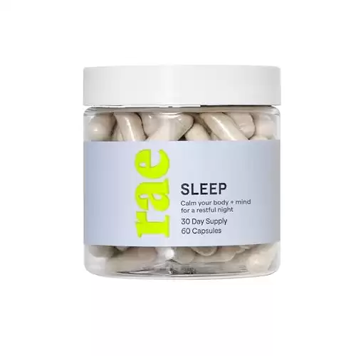 Rae Wellness Sleep Capsules - Natural Sleep Aid with Melatonin, Chamomile, L-Theanine, 5-HTP and Lemon Balm - Vegan, Non-GMO, Gluten Free - 60 Caps