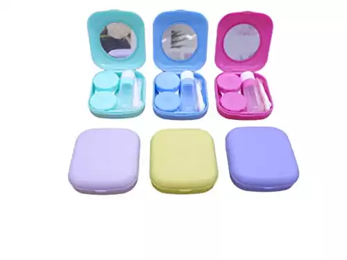 Kuanfine 6 Pack Travel Contact Lens Case Kit Cute with Mirror, Bottle, Tweezers, Contact Applicator