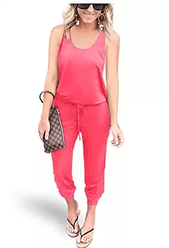Women's Casual Tank Top Elastic Waist Loose Activewear Jumpsuit With Pockets