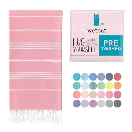 WETCAT Turkish Beach Towel Oversized 38x71 100% Cotton Sand Free Quick Dry Towel Extra Large Turkish Towel Light Travel Towel for Adults Beach Gifts Beach Accessories - Light Pink