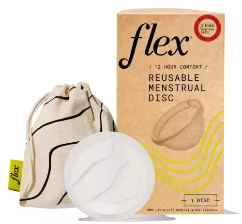 Flex Reusable Menstrual Disc, Tampon, Pad, and Cup Alternative, Includes Carrying Pouch & 2 Free Disposable Discs