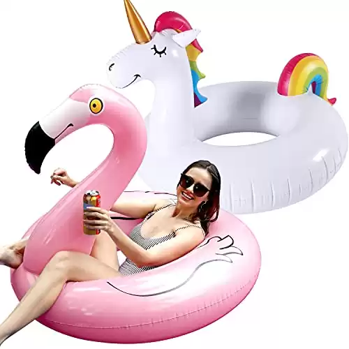 2 Pack 42'' Inflatable Pool Floats, Flamingo & Unicorn