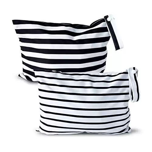 2pcs Wet Bags, Machine Washable, Reusable (Black & White Stripes)