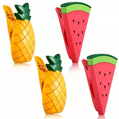 4 Pieces Beach Towel Clips Chair Holders Portable Towel Holders for Holiday Pool (Pineapple and Watermelon Style)