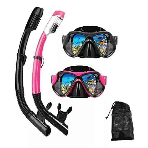 Adults Snorkel Mask Set, 2 Pack (Black+Pink)