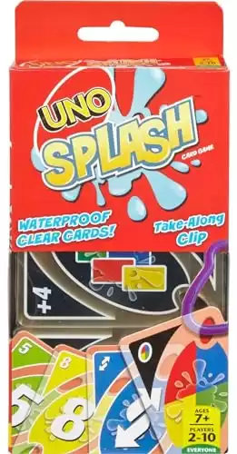 UNO Splash Card Game with Waterproof Cards and Portable Clip