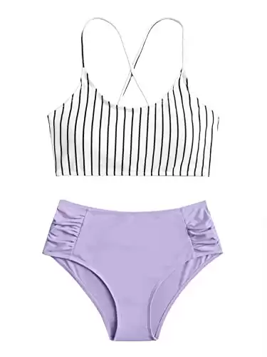 Striped High Waisted Swimsuit