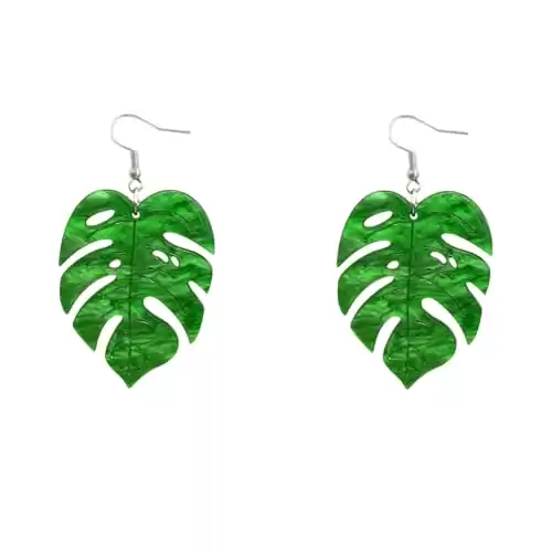 Green Palm Leaf Dangle Earrings