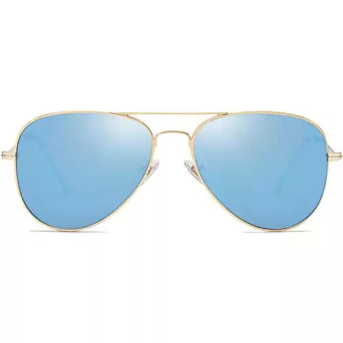 Classic Aviator Polarized Sunglasses, Gold/Blue