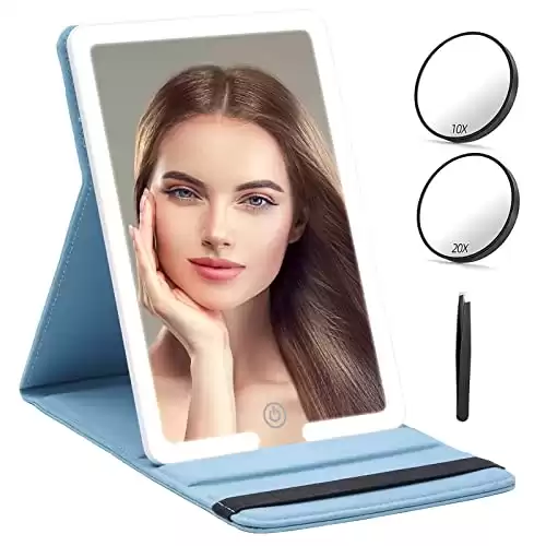 Travel Mirror with Light and Magnifying Mirror