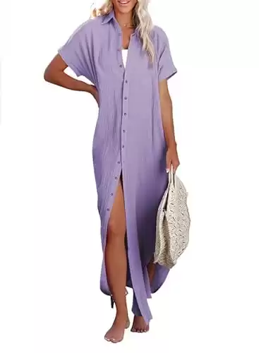 Button Down Long Cover Up Dress