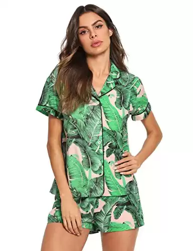 Tropical Print Sleepwear Two Piece Pajama Set