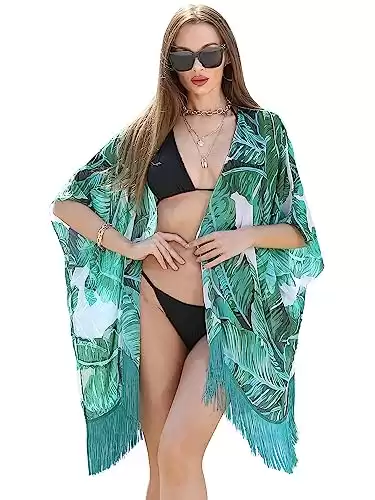 Tropical Kimono Fringe Cover Up