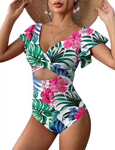 Ruffle Tummy Control Cut Out One Piece Swimsuit