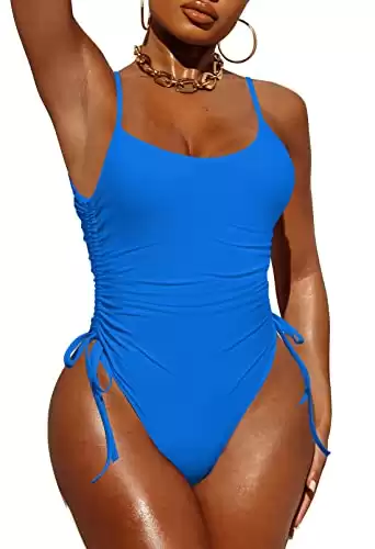 One Piece Bathing Suit Ruched High Leg Tummy Control