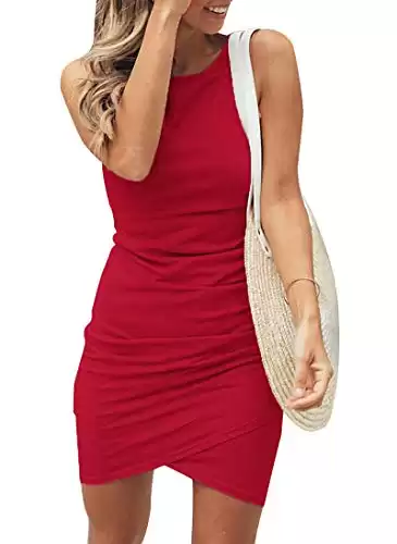 Sleeveless Crew Neck Ruched Tank Mini Dress