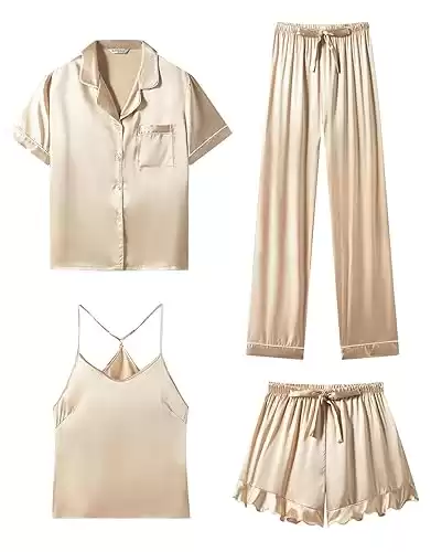 Satin Pajamas 4Pcs Set