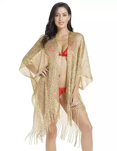 Metallic Sparkling Kimono Swimsuit Cover Up